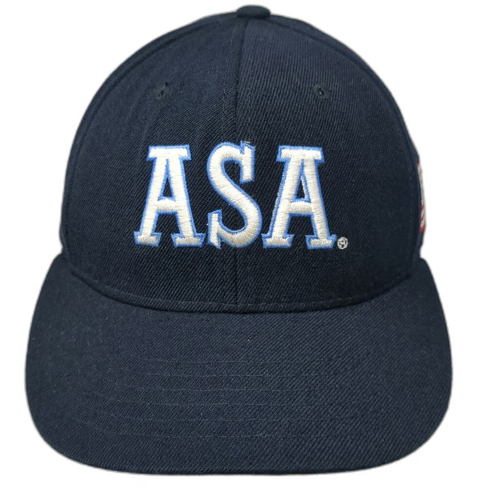 ASA Baseball Cap Blue 7 1/4 US Flag Patch Wool Blend Fitted hat Embroidery